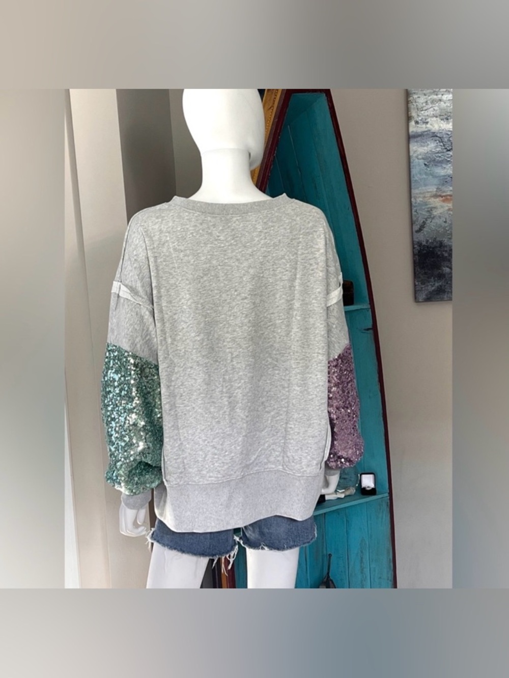 NWOT Peach Love California Sequin Sleeve Oversized Pullover - Picture 6 of 6